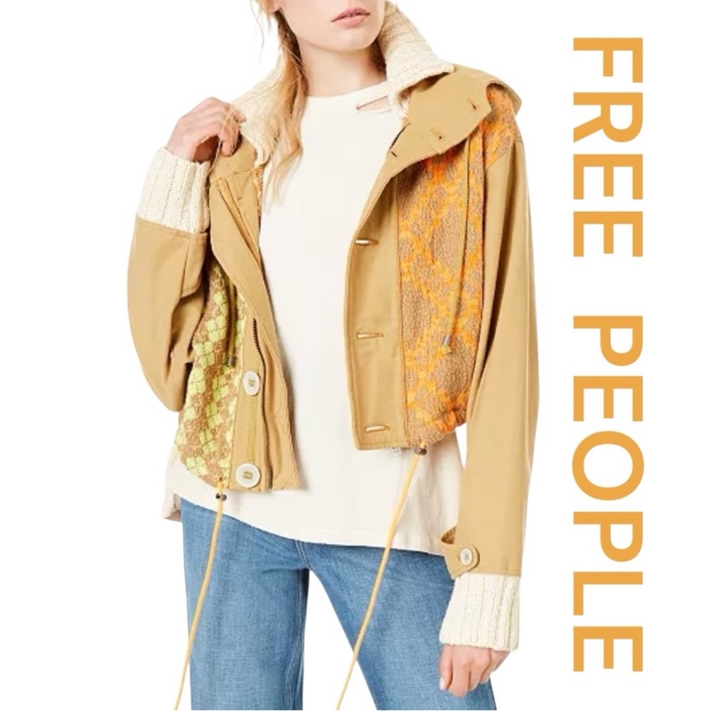 Free People Tan and Orange Utility Jacket